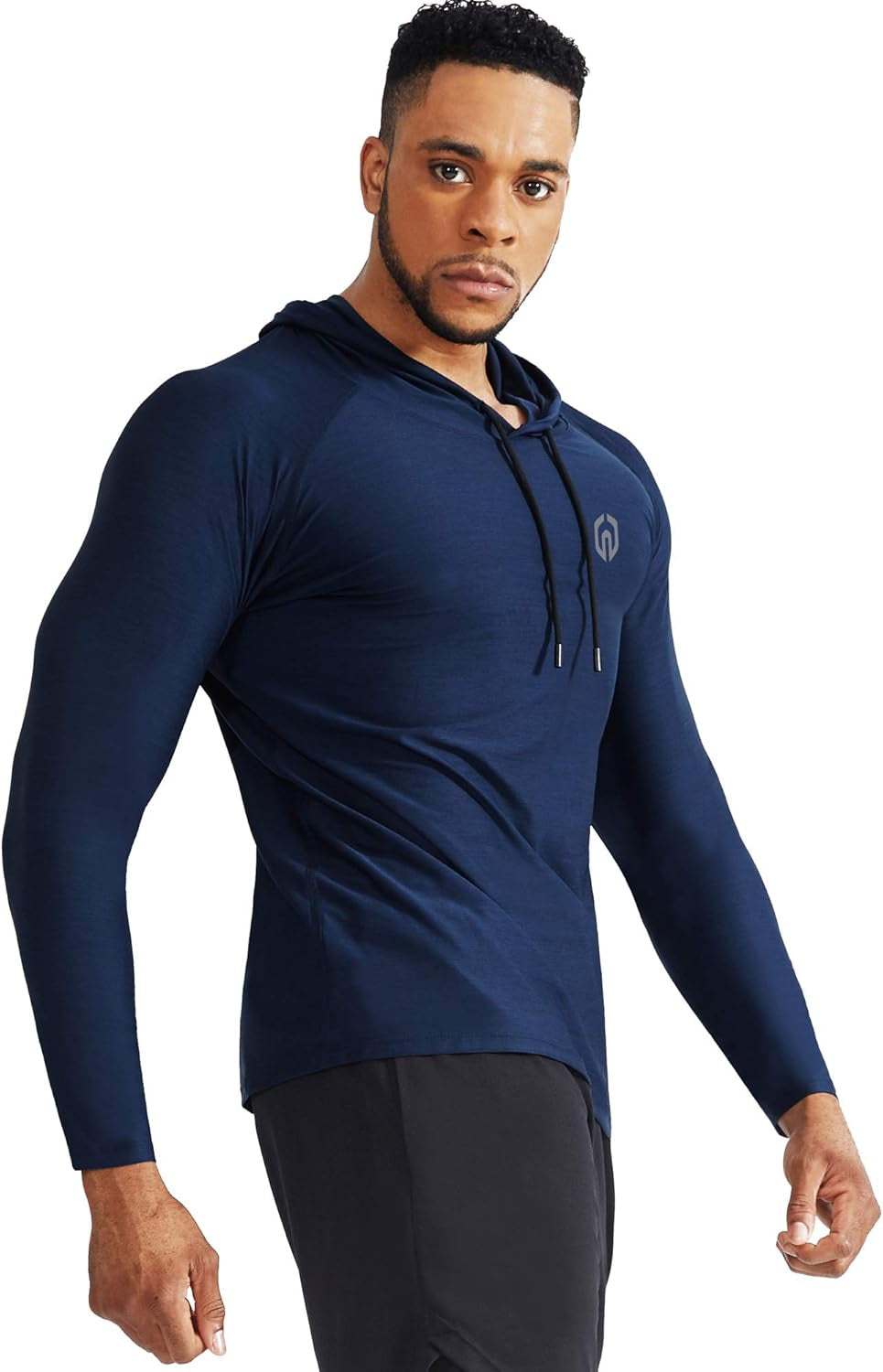 Camiseta térmica Reignardo azul marino con capucha, vista lateral