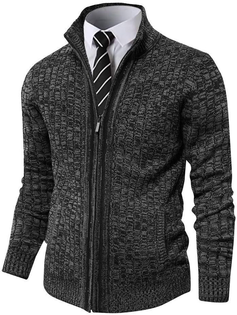 Cárdigan Reignardo slim fit charcoal heather con cuello alto y cierre completo