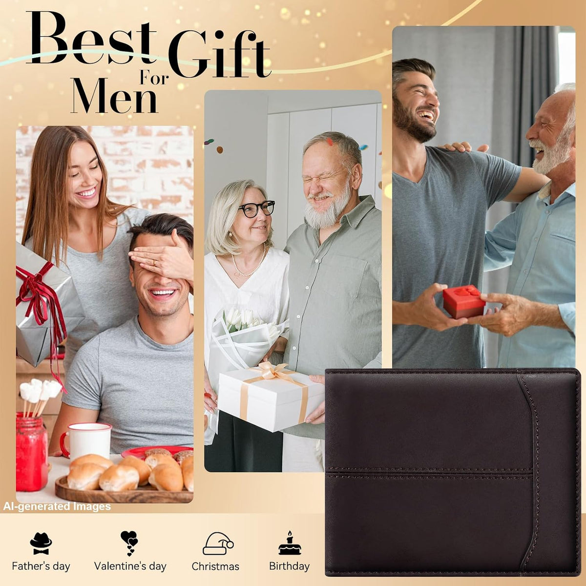 Billetera Reignardo presentada como el regalo ideal para hombres en ocasiones especiales como cumpleaños, Navidad o Día del Padre