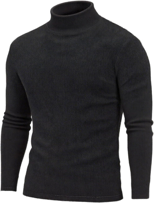 Cuello alto Reignardo en punto acanalado negro, corte slim fit