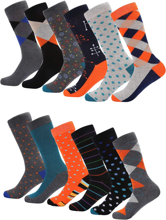 Calcetines Reignardo de vestir - pack de 12 pares con estampados de rombos, lunares y rayas en colores vibrantes